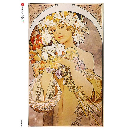 Art Nouveau Mucha Spring Flowers Woman Rice Paper Decoupage Sheet ~ Italy
