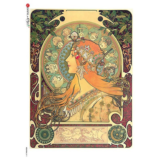 Art Nouveau Mucha Zodiac Rice Paper Decoupage Sheet ~ Italy