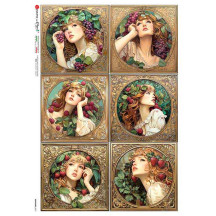Art Nouveau Berry Maidens Rice Paper Decoupage Sheet ~ Italy