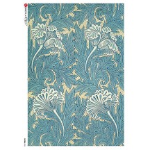 William Morris Art Nouveau Blue Blossoms Rice Paper Decoupage Sheet ~ Italy