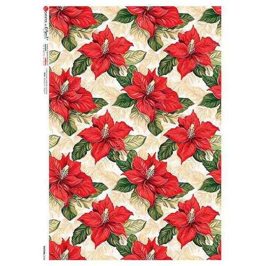 Poinsettias Rice Paper Decoupage Sheet ~ Italy