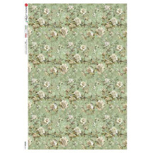Green Chintz Floral Design Rice Paper Decoupage Sheet ~ Italy