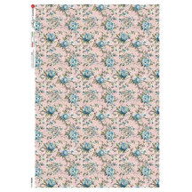PInk and Blue Chintz Floral Design Rice Paper Decoupage Sheet ~ Italy