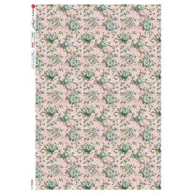 PInk and Green Chintz Floral Design Rice Paper Decoupage Sheet ~ Italy