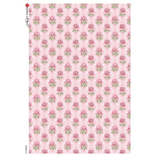 Pink Rose Brocade Rice Paper Decoupage Sheet ~ Italy