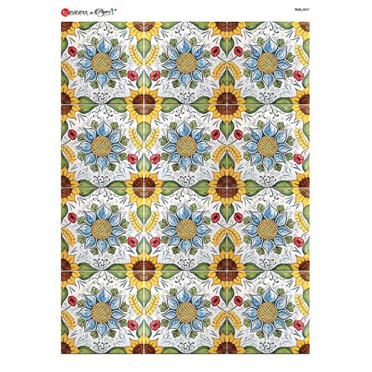 Colorful Sunflower Tiles Rice Paper Decoupage Sheet ~ Italy