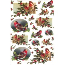 Christmas Birds with Holly Rice Paper Decoupage Sheet ~ Italy