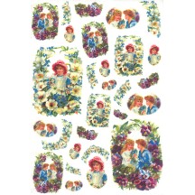 Children with Pansies and Flowers Rice Paper Decoupage Sheet ~ Italy