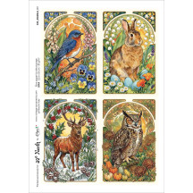 Art Nouveau Animals Through the Seasons Rice Paper Decoupage Sheet ~ Italy