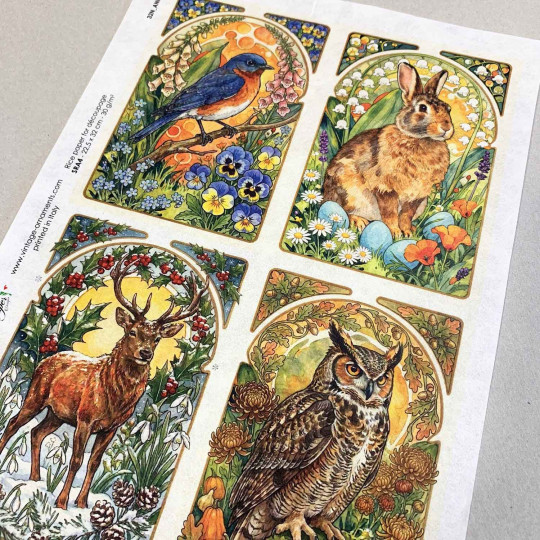 Art Nouveau Animals Through the Seasons Rice Paper Decoupage Sheet ~ Italy