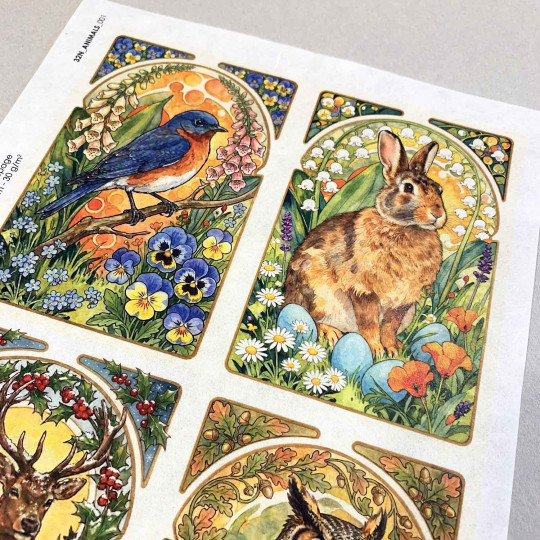 Art Nouveau Animals Through the Seasons Rice Paper Decoupage Sheet ~ Italy