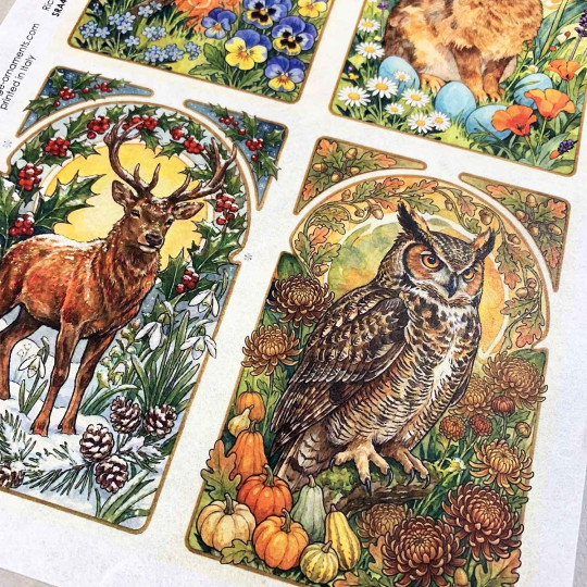 Art Nouveau Animals Through the Seasons Rice Paper Decoupage Sheet ~ Italy