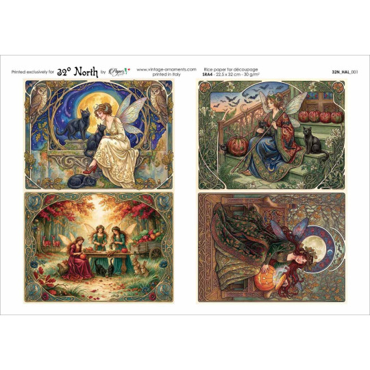 Art Nouveau Fairies Halloween Rice Paper Decoupage Sheet ~ Italy