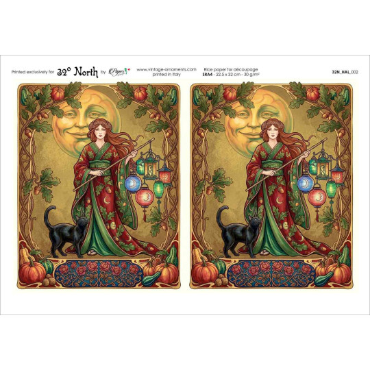Art Nouveau Lantern Lady Halloween Rice Paper Decoupage Sheet ~ Italy