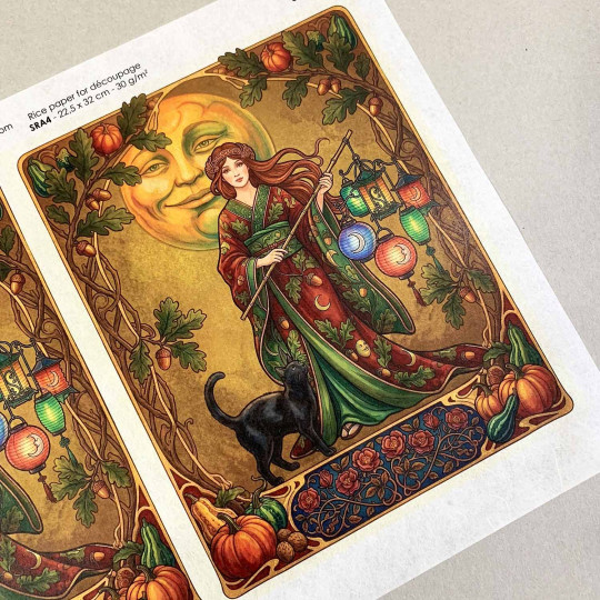 Art Nouveau Lantern Lady Halloween Rice Paper Decoupage Sheet ~ Italy
