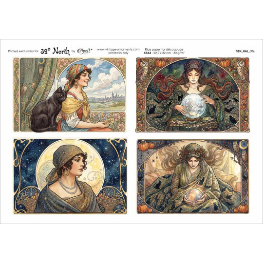 Art Nouveau Fortune Tellers Halloween Rice Paper Decoupage Sheet ~ Italy