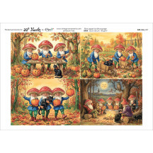 Mushroom Cap Gnomes with Black Cats Halloween Rice Paper Decoupage Sheet ~ Italy
