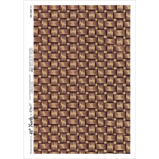 Deep Burgundy and Tan Basketweave Design Rice Paper Decoupage Sheet ~ Italy