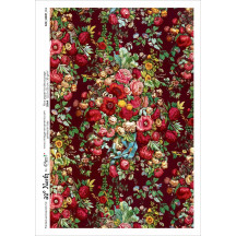 Dramatic Flowers on Burgundy Rice Paper Decoupage Sheet ~ Italy