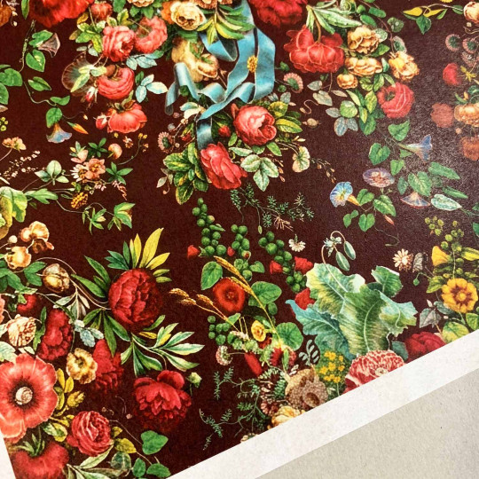 Dramatic Flowers on Burgundy Rice Paper Decoupage Sheet ~ Italy