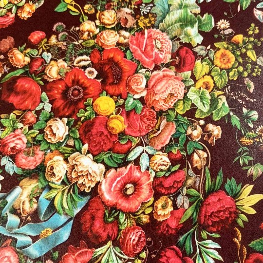 Dramatic Flowers on Burgundy Rice Paper Decoupage Sheet ~ Italy