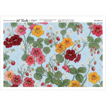 Nasturtiums and Strawberries on Light Blue Rice Paper Decoupage Sheet ~ Italy