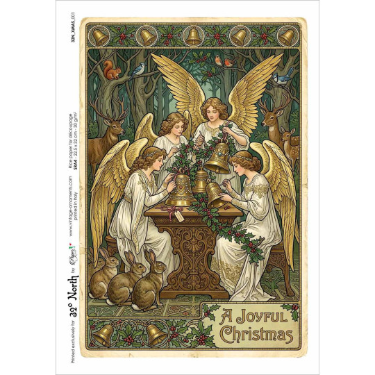 Art Nouveau Angels Decorating Bells Christmas Rice Paper Decoupage Sheet ~ Italy