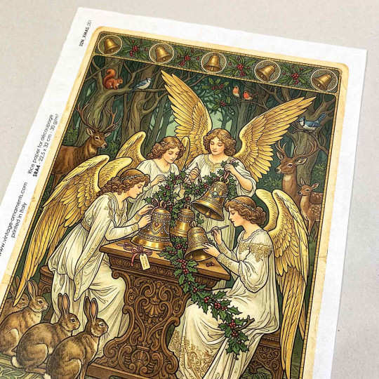 Art Nouveau Angels Decorating Bells Christmas Rice Paper Decoupage Sheet ~ Italy