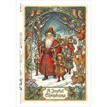 Art Nouveau Santa with Children and Animals Christmas Rice Paper Decoupage Sheet ~ Italy