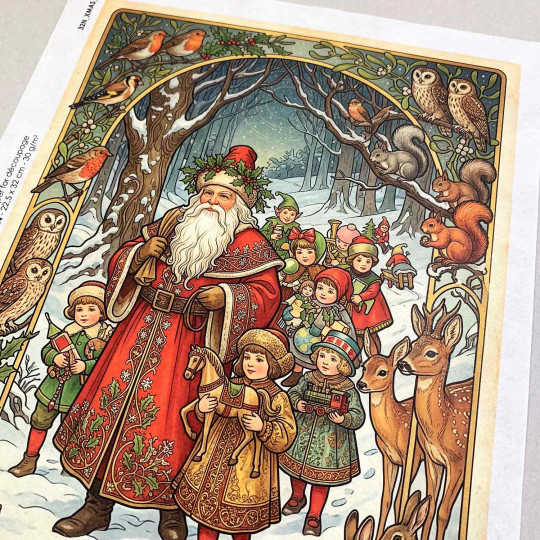 Art Nouveau Santa with Children and Animals Christmas Rice Paper Decoupage Sheet ~ Italy