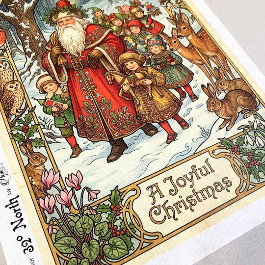 Art Nouveau Santa with Children and Animals Christmas Rice Paper Decoupage Sheet ~ Italy