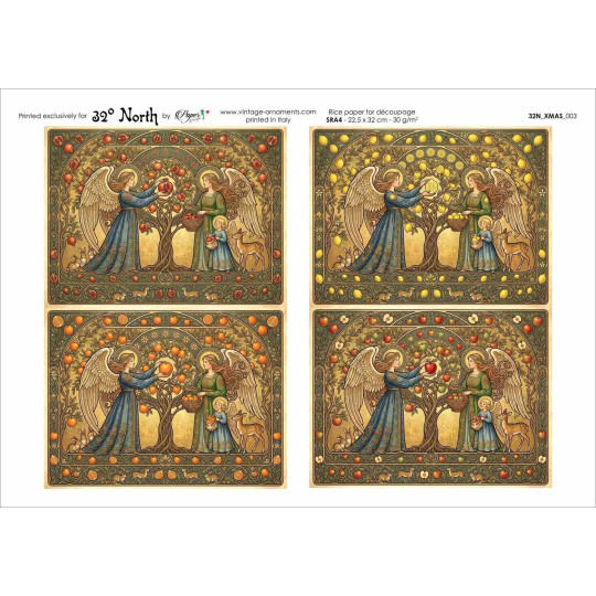 Art Nouveau Angels with Fruit Trees Christmas Rice Paper Decoupage Sheet ~ Italy