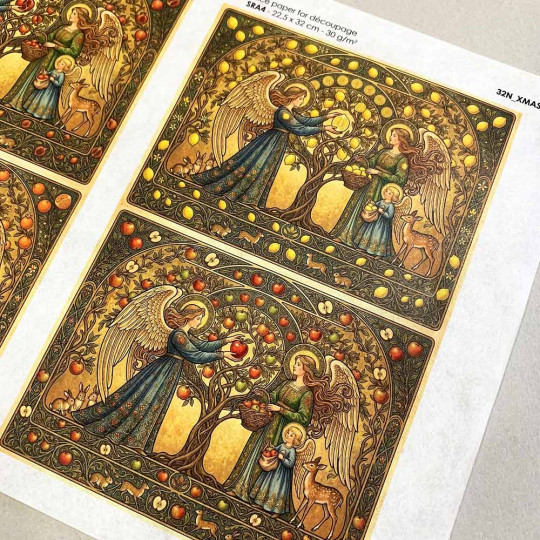 Art Nouveau Angels with Fruit Trees Christmas Rice Paper Decoupage Sheet ~ Italy