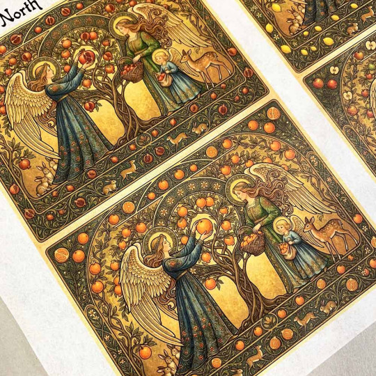 Art Nouveau Angels with Fruit Trees Christmas Rice Paper Decoupage Sheet ~ Italy