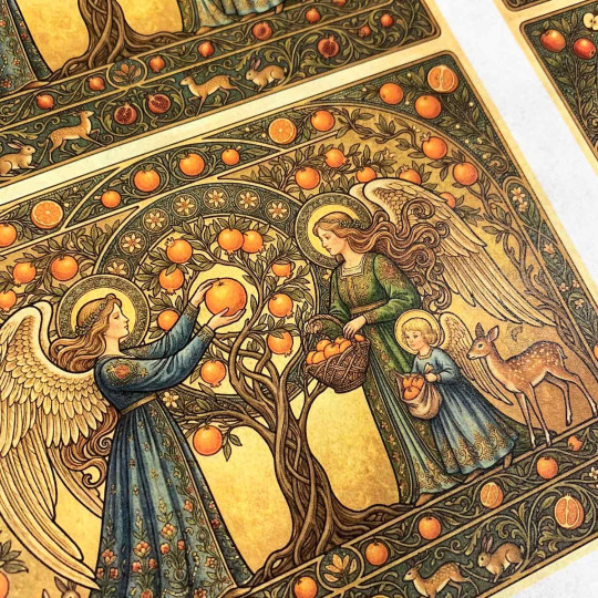 Art Nouveau Angels with Fruit Trees Christmas Rice Paper Decoupage Sheet ~ Italy