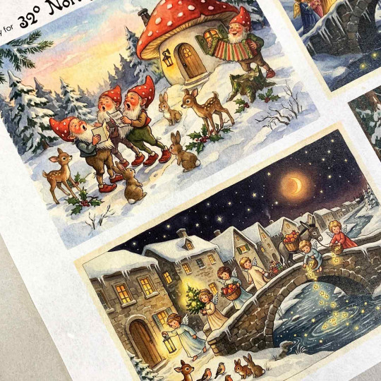Gnomes and Angels Christmas Rice Paper Decoupage Sheet ~ Italy