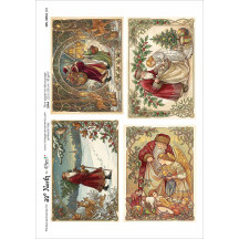 Art Nouveau Santas Christmas Rice Paper Decoupage Sheet ~ Italy