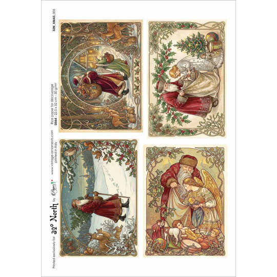 Art Nouveau Santas Christmas Rice Paper Decoupage Sheet ~ Italy