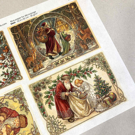 Art Nouveau Santas Christmas Rice Paper Decoupage Sheet ~ Italy
