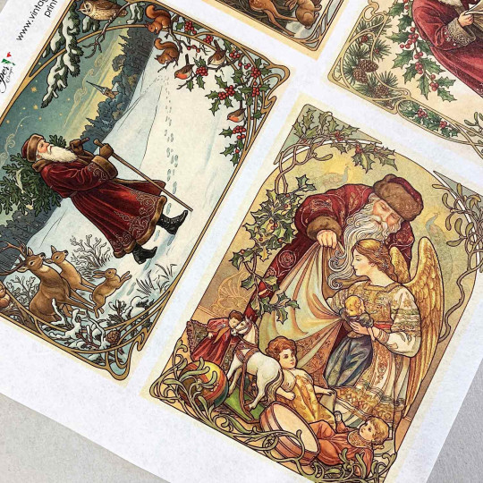 Art Nouveau Santas Christmas Rice Paper Decoupage Sheet ~ Italy