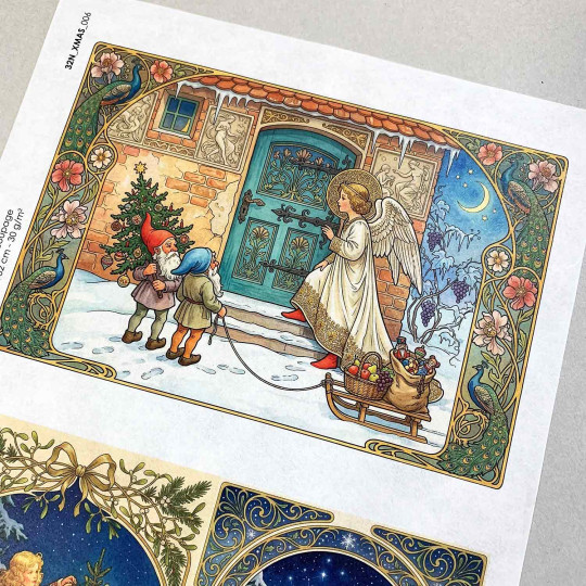 Art Nouveau Christmas Preparations Christmas Rice Paper Decoupage Sheet ~ Italy