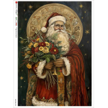 Art Nouveau Santa with Flowers Rice Paper Decoupage Sheet ~ Italy