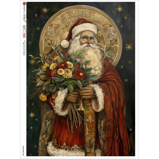 Art Nouveau Santa with Flowers Rice Paper Decoupage Sheet ~ Italy