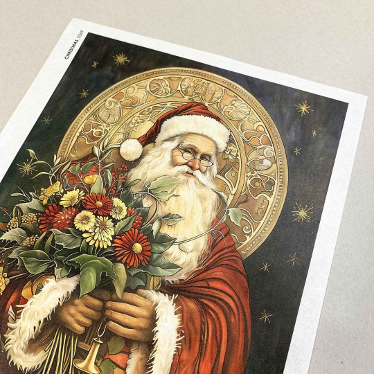 Art Nouveau Santa with Flowers Rice Paper Decoupage Sheet ~ Italy