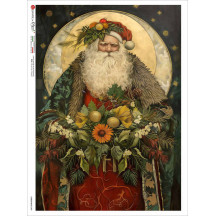 Art Nouveau Santa with Flowers Rice Paper Decoupage Sheet ~ Italy