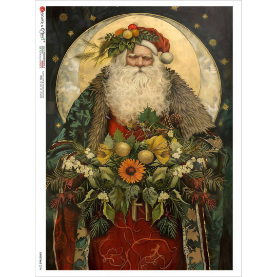 Art Nouveau Santa with Flowers Rice Paper Decoupage Sheet ~ Italy