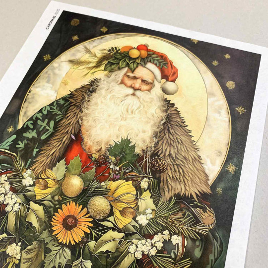 Art Nouveau Santa with Flowers Rice Paper Decoupage Sheet ~ Italy