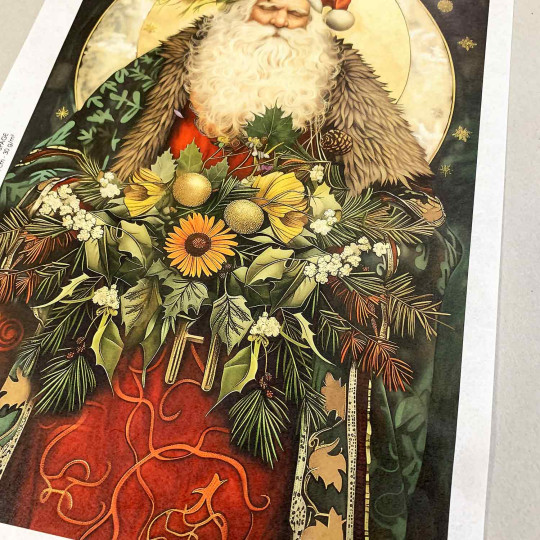 Art Nouveau Santa with Flowers Rice Paper Decoupage Sheet ~ Italy
