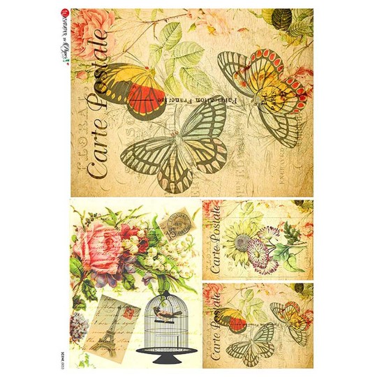 Post Card Butterfly Ephemera Collage Rice Paper Decoupage Sheet ~ Italy