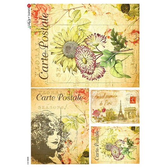 Post Card Floral Ephemera Collage Rice Paper Decoupage Sheet ~ Italy